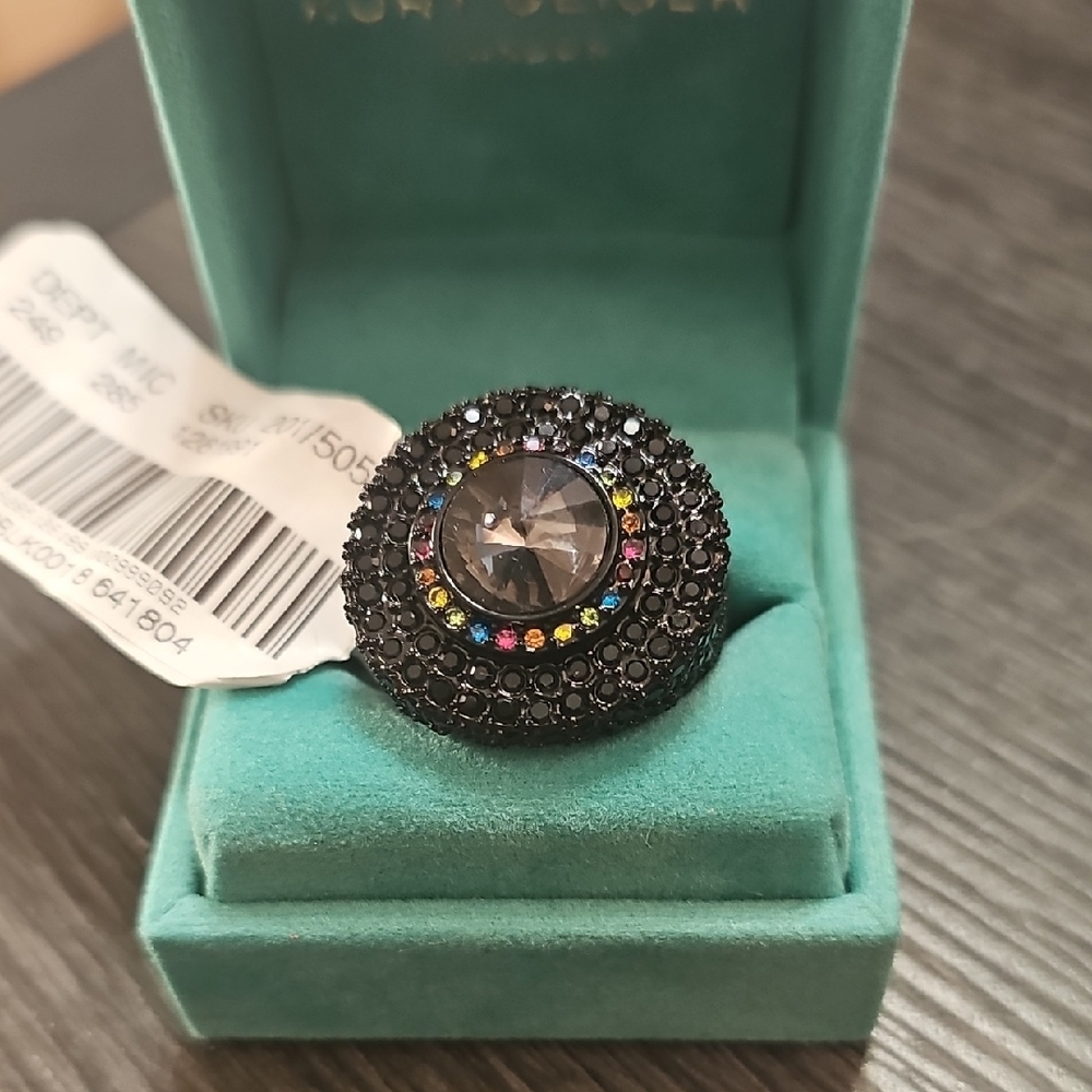 Kurt Geiger Black Ring with Smoky Center and Multicolor Accents